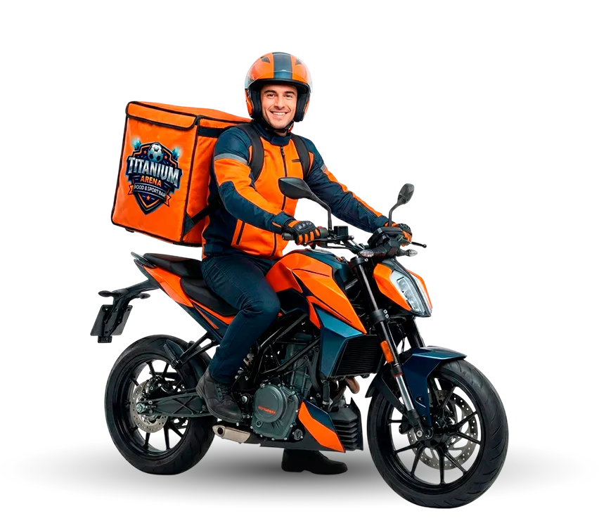 Repartidor de Titanium Arena con comida fresca para delivery
