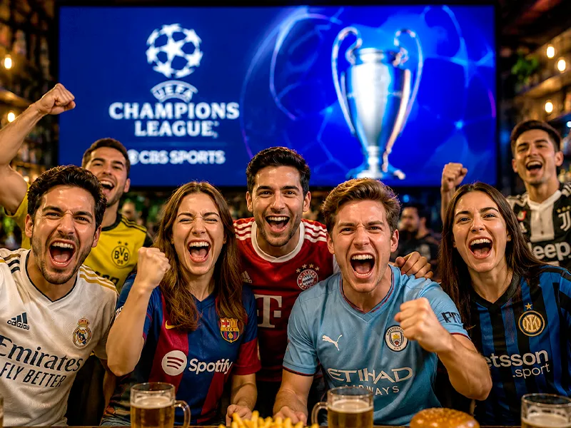 Grupo de amigos viendo la Champions League en el sports bar de Lambaré