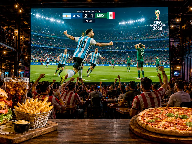 Hinchas viendo el Mundial 2026 en la pantalla gigante de Titanium Arena, Lambaré